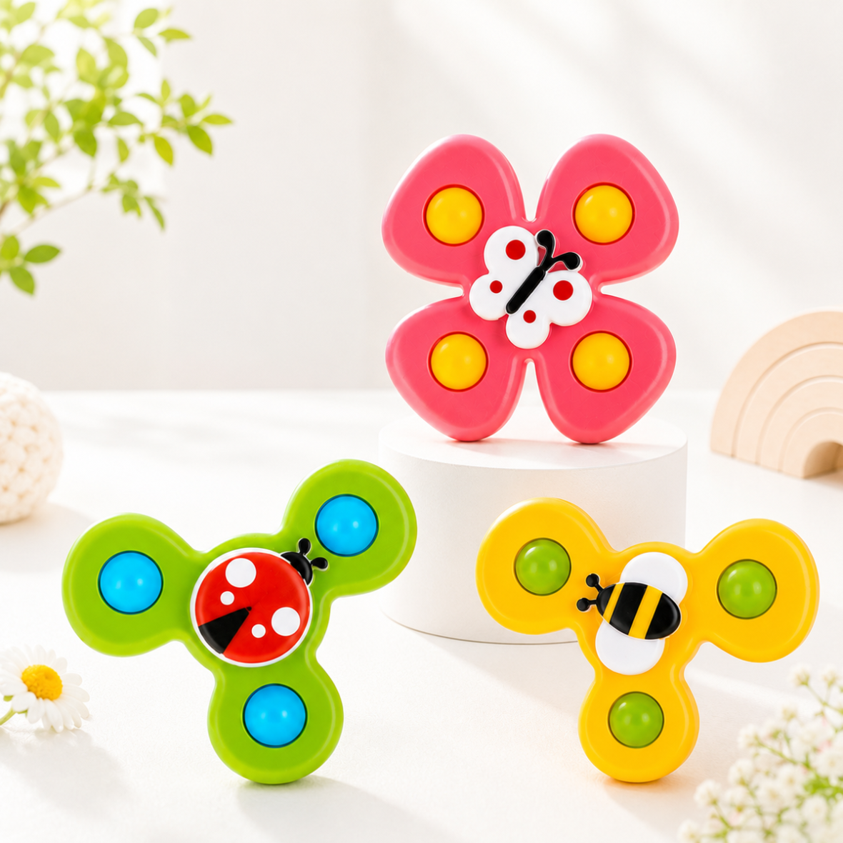 Spinning Top Insect Series Sensory Spinner Toy Set for Kids with Suction Base & Smooth Rotation