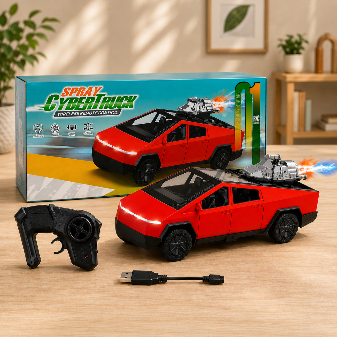 Tesla Spray CyberTruck Wireless Remote Control Car with LED Lights, Spray Mist & Multi Direction Driving for Kids